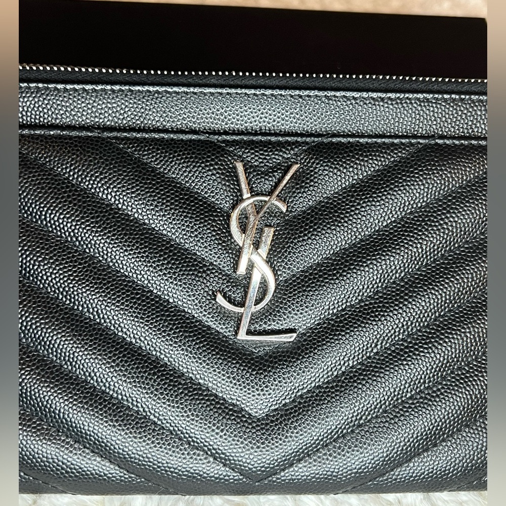 Authentic YSL Saint Laurent Monogrammed Quilted Calfskin Zip Pouch - Picture 5 of 9